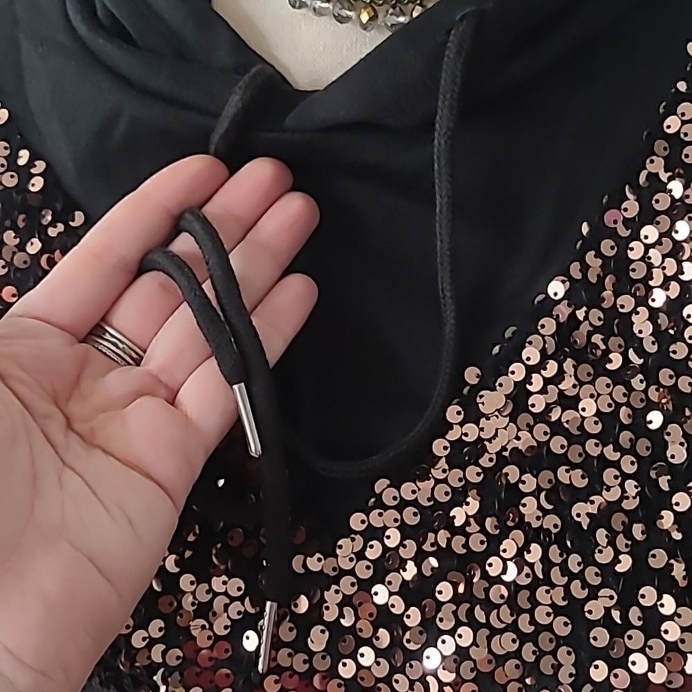 Bestie Hoodie Bronze Sequin Chevron Hoodie sz Small Medium - Picture 10 of 14